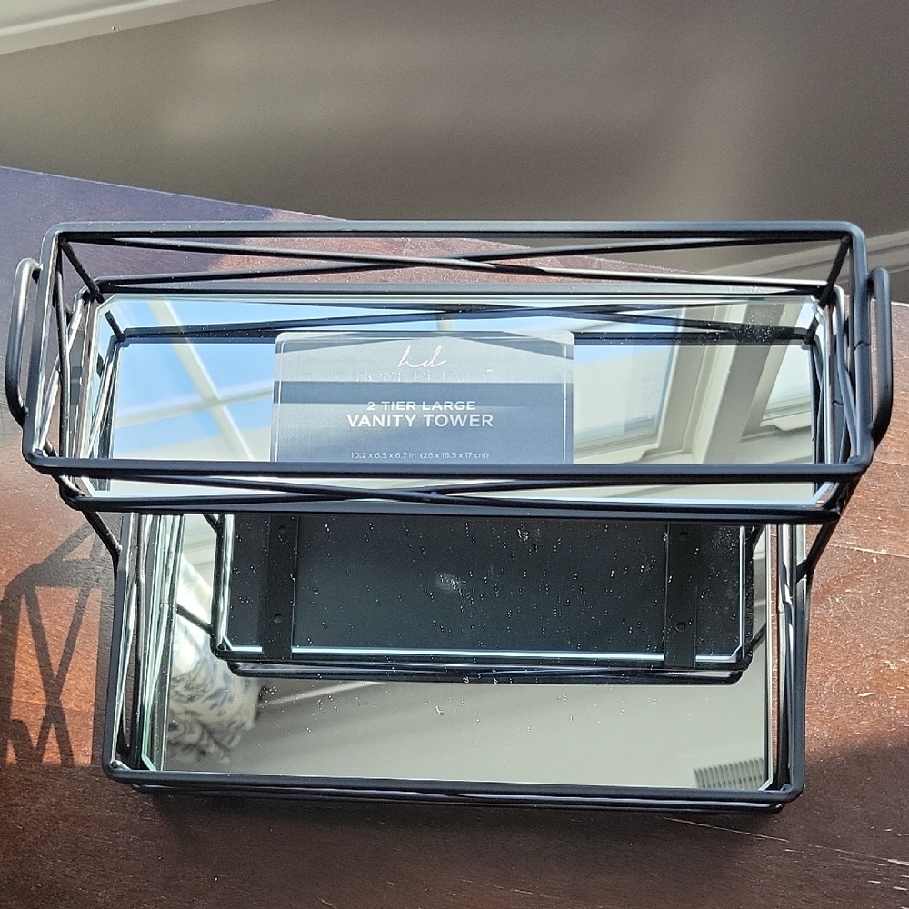 Black Metal and Glass Two-Tier Vanity Tray - Home Bath - Picture 2 of 5